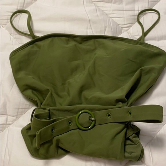 F21 Olive Green Belted High Leg One Piece Swimsuit - Picture 13 of 16